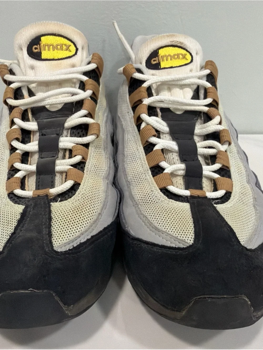 Nike Men's Black Gray Tan Air Max Sneakers with Yellow Logo